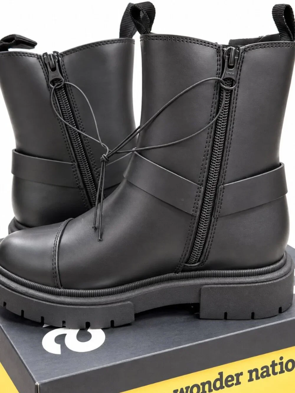 Art Class Girls Crosby Boots Size 2 Black Mid Calf Side Zip Chunky Lug Sole